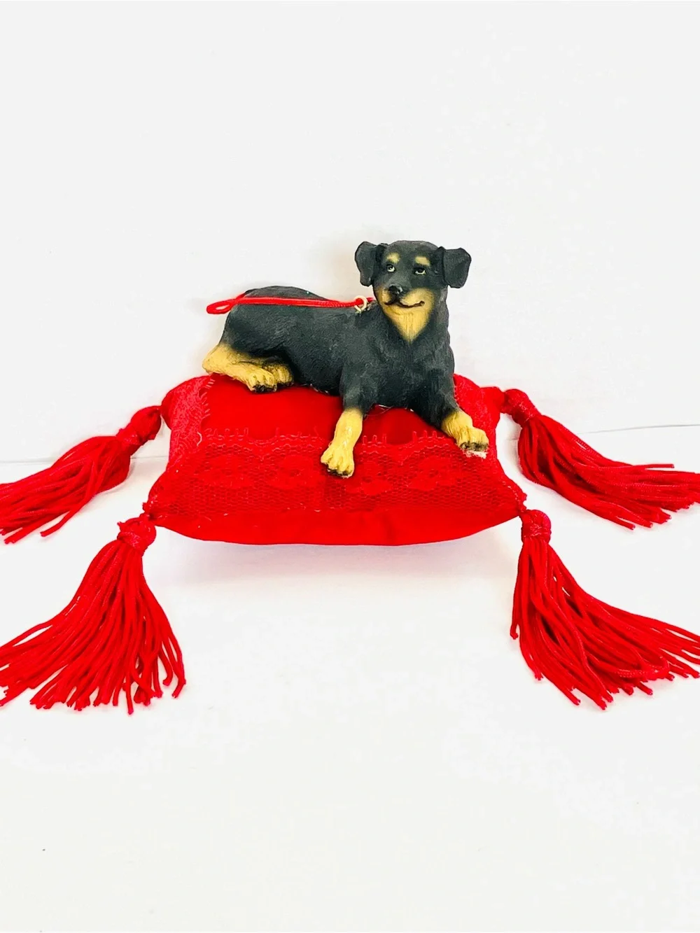 Handmade Rottweiler On A Red Velevet Pillow Ornament Read